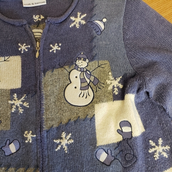 WOMENS SIZE MEDIUM, PERIWINKLE, ZIPPER CARDIGAN SNOWMAN SWEATER - Picture 4 of 11